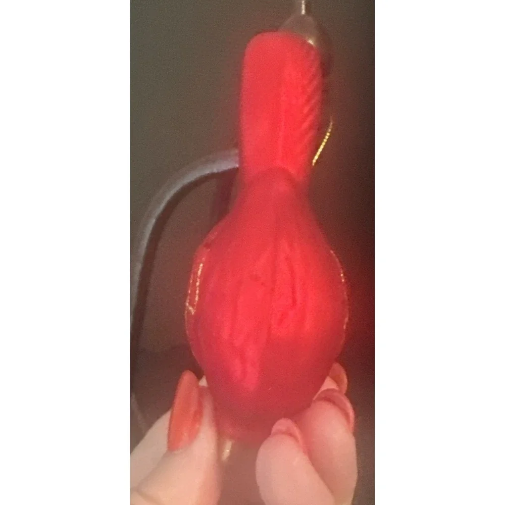 Vintage Beautiful Red Glass W/Gold Glitter Cardinal Bird Christmas Ornament